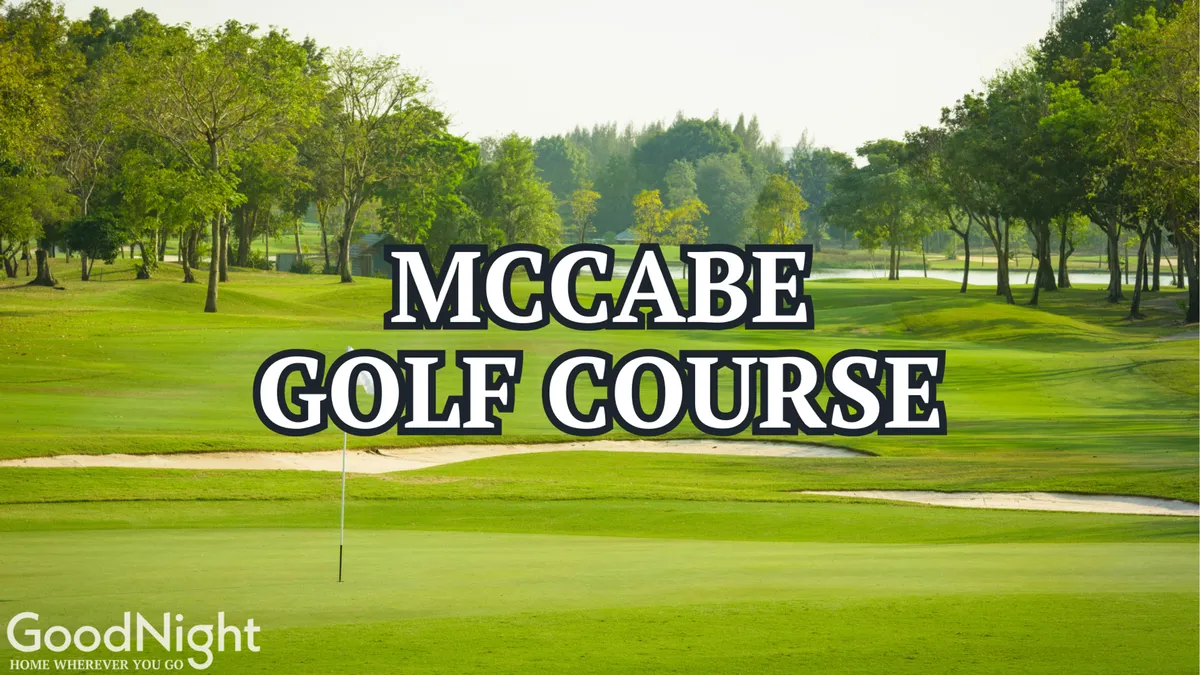 A vibrant outdoor scene showcasing a lush golf course with perfectly manicured green grass, a clear tree line in the distance, and a golf flag marking a hole. Several people are visible enjoying a leisurely round of golf, with some walking and others socializing near the green.